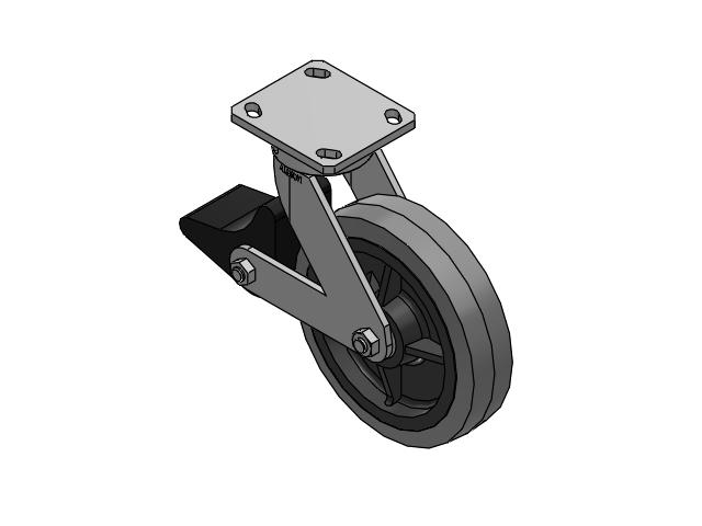 110 Series Kingpinless Top Plate Swivel Caster with 8 x 2 Grey Tread on Grey Core XS - Performa X-tra Soft Rubber (Flat) - Prevenz Antimicrobial Wheel and Poly Lock Integrated Brake