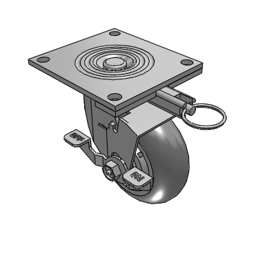 4 Series 2 Inch Wide Top Plate Swivel Caster Caster with 5 x 2 Performa Rubber (Round) Wheel and Top Lock Brake