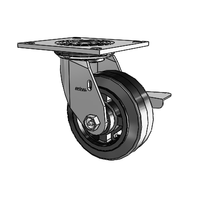 4 Series 2 Inch Wide Top Plate Swivel Caster Caster with 5 x 2 MR - Moldon Rubber (Cast Iron Core) Wheel and Side Lock Brake