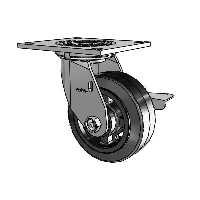 4 Series 2 Inch Wide Top Plate Swivel Caster Caster with 5 x 2 MR - Moldon Rubber (Cast Iron Core) Wheel and Side Lock Brake