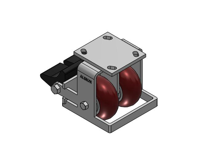 115 Series Top Plate Rigid Maroon tread on aluminum core Caster with 4 x 2 AX - Round Polyurethane (Aluminum Core) Wheel and Poly Lock Integrated Brake