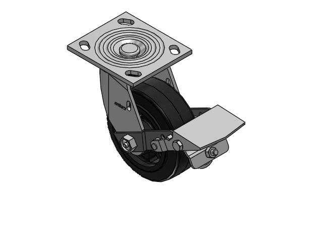 4 Series 2 Inch Wide Top Plate Swivel Caster Caster with 5 x 2 MR - Moldon Rubber (Cast Iron Core) Wheel and Tread Lock Brake