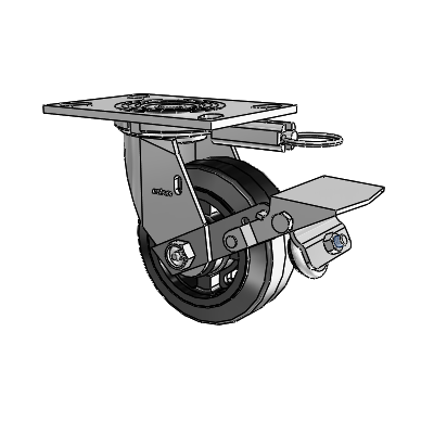 4 Series 2 Inch Wide Top Plate Swivel Caster Caster with 5 x 2 MR - Moldon Rubber (Cast Iron Core) Wheel and Tread Lock Brake