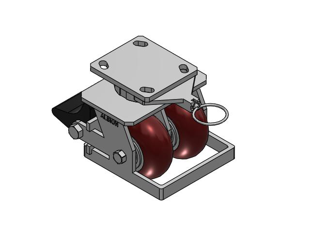 115 Series Top Plate Swivel Maroon tread on aluminum core Caster with 4 x 2 AX - Round Polyurethane (Aluminum Core) Wheel and Poly Lock Integrated Brake