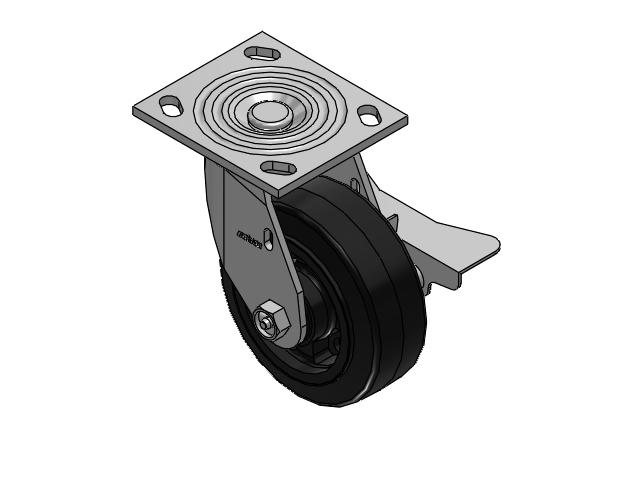 4 Series 2 Inch Wide Top Plate Swivel Caster Caster with 5 x 2 MR - Moldon Rubber (Cast Iron Core) Wheel and Side Lock Brake