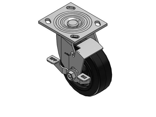 4 Series 2 Inch Wide Top Plate Swivel Caster Caster with 5 x 2 MR - Moldon Rubber (Cast Iron Core) Wheel and Top Lock Brake