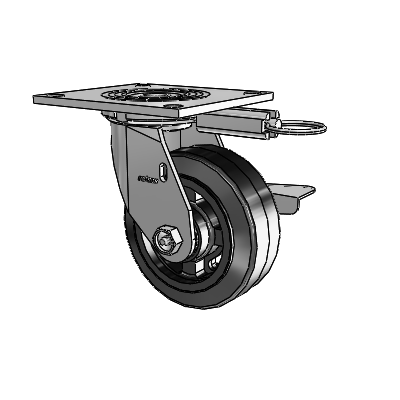 4 Series 2 Inch Wide Top Plate Swivel Caster Caster with 5 x 2 MR - Moldon Rubber (Cast Iron Core) Wheel and Side Lock Brake