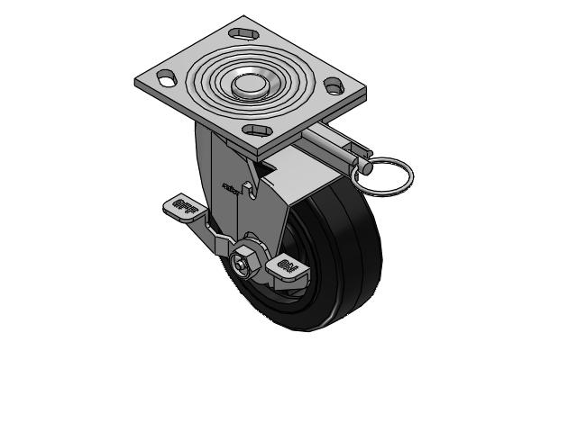 4 Series 2 Inch Wide Top Plate Swivel Caster Caster with 5 x 2 MR - Moldon Rubber (Cast Iron Core) Wheel and Top Lock Brake