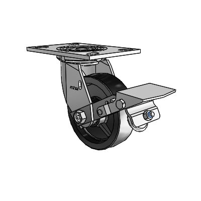 4 Series 1 1/2" Casters Top Plate Swivel Zinc with 5 x 1.5 Polyolefin Wheel and Tread Lock Brake