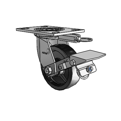 4 Series 1 1/2" Casters Top Plate Swivel Zinc with 5 x 1.5 Polyolefin Wheel and Tread Lock Brake