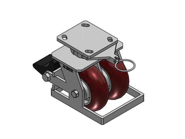 115 Series Top Plate Swivel Maroon tread on aluminum core Caster with 5 x 2 AX - Round Polyurethane (Aluminum Core) Wheel and Poly Lock Integrated Brake