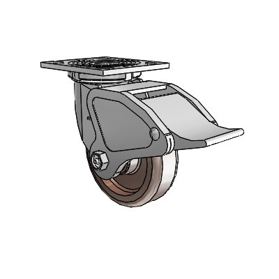 4 Series 1 1/2" Casters Top Plate Swivel Zinc with 5 x 1.5 Thermo Wheel and Total Lock Brake