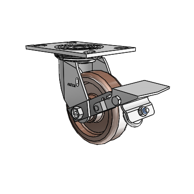 4 Series 1 1/2" Casters Top Plate Swivel Zinc with 5 x 1.5 Thermo Wheel and Tread Lock Brake