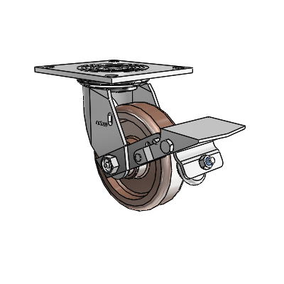 4 Series 1 1/2" Casters Top Plate Swivel Zinc with 5 x 1.5 Thermo Wheel and Tread Lock Brake