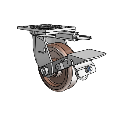 4 Series 1 1/2" Casters Top Plate Swivel Zinc with 5 x 1.5 Thermo Wheel and Tread Lock Brake