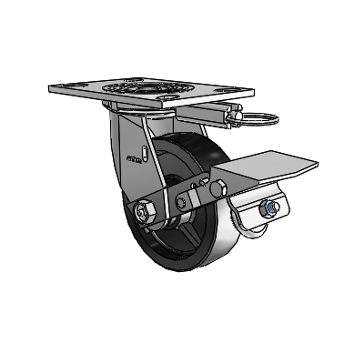 4 Series 1 1/2" Casters Top Plate Swivel Zinc with 5 x 1.5 Polyolefin Wheel and Tread Lock Brake