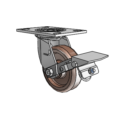 4 Series 1 1/2" Casters Top Plate Swivel Zinc with 5 x 1.5 Thermo Wheel and Tread Lock Brake