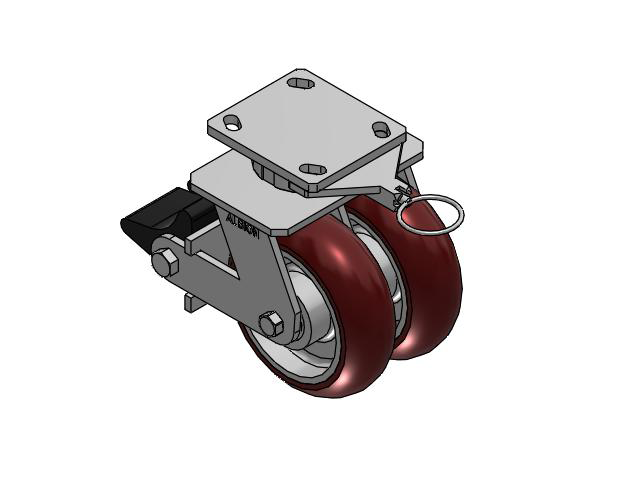 115 Series Top Plate Swivel Maroon tread on aluminum core Caster with 6 x 2 AX - Round Polyurethane (Aluminum Core) Wheel and Poly Lock Integrated Brake