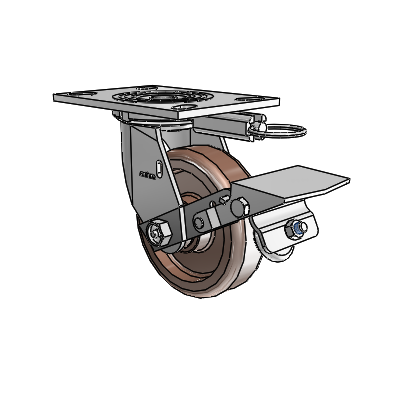 4 Series 1 1/2" Casters Top Plate Swivel Zinc with 5 x 1.5 Thermo Wheel and Tread Lock Brake