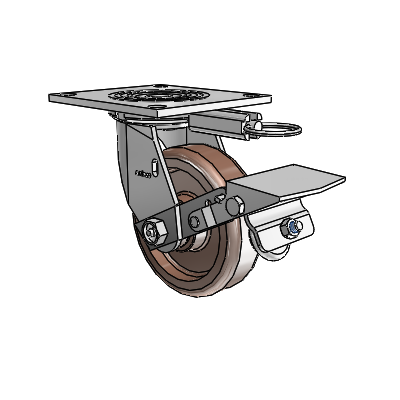 4 Series 1 1/2" Casters Top Plate Swivel Zinc with 5 x 1.5 Thermo Wheel and Tread Lock Brake