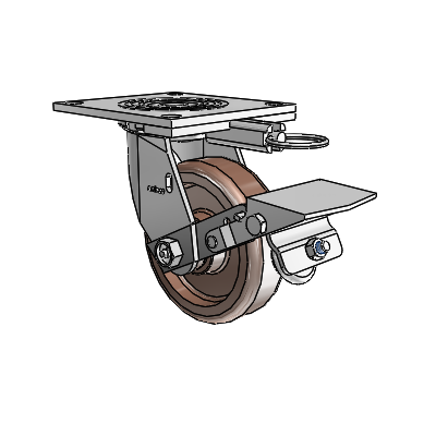 4 Series 1 1/2" Casters Top Plate Swivel Zinc with 5 x 1.5 Thermo Wheel and Tread Lock Brake