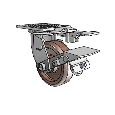 4 Series 1 1/2" Casters Top Plate Swivel Zinc with 5 x 1.5 Thermo Wheel and Tread Lock Brake