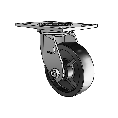 4 roulettes de la série 1 de 1 1/2", à plaque supérieure pivotante en zinc, avec roue en polyoléfine de 5 x 1,5
