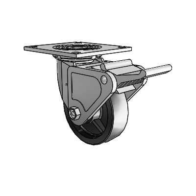 4 Series 1 1/2" Casters Top Plate Swivel Zinc with 5 x 1.5 Polyolefin Wheel and Tech Lock Brake