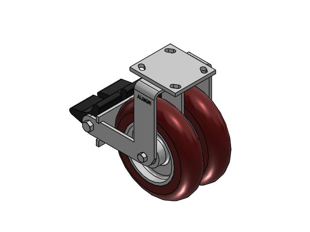 115 Series Top Plate Rigid Maroon tread on aluminum core Caster with 8 x 2 AX - Round Polyurethane (Aluminum Core) Wheel and Poly Lock Integrated Brake