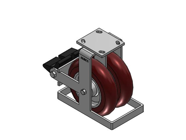 115 Series Top Plate Rigid Maroon tread on aluminum core Caster with 8 x 2 AX - Round Polyurethane (Aluminum Core) Wheel and Poly Lock Integrated Brake