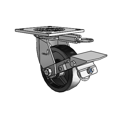 4 Series 1 1/2" Casters Top Plate Swivel Zinc with 5 x 1.5 Polyolefin Wheel and Tread Lock Brake