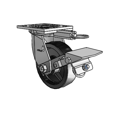 4 Series 1 1/2" Casters Top Plate Swivel Zinc with 5 x 1.5 Polyolefin Wheel and Tread Lock Brake