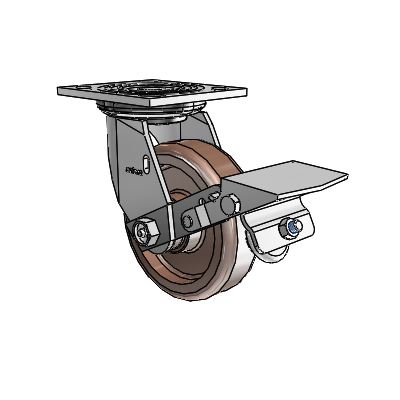 4 Series 1 1/2" Casters Top Plate Swivel Zinc with 5 x 1.5 Thermo Wheel and Tread Lock Brake