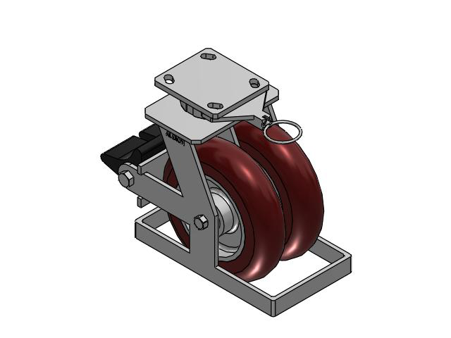 115 Series Top Plate Swivel Maroon tread on aluminum core Caster with 8 x 2 AX - Round Polyurethane (Aluminum Core) Wheel and Poly Lock Integrated Brake