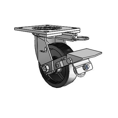 4 Series 1 1/2" Casters Top Plate Swivel Zinc with 5 x 1.5 Polyolefin Wheel and Tread Lock Brake
