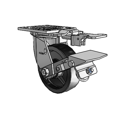 4 Series 1 1/2" Casters Top Plate Swivel Zinc with 5 x 1.5 Polyolefin Wheel and Tread Lock Brake