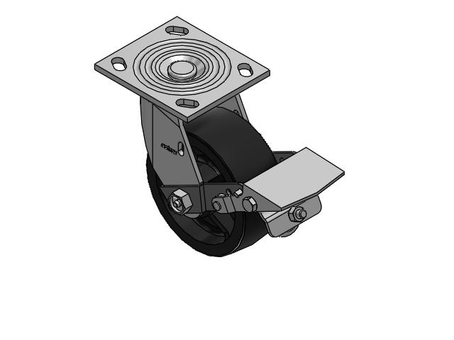 4 Series 2 Inch Wide Top Plate Swivel Caster Caster with 5 x 2 Polyolefin Wheel and Tread Lock Brake