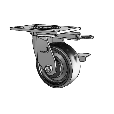 4 Series 2 Inch Wide Top Plate Swivel Caster Caster with 5 x 2 Endura Solid Elastomer Wheel and Side Lock Brake