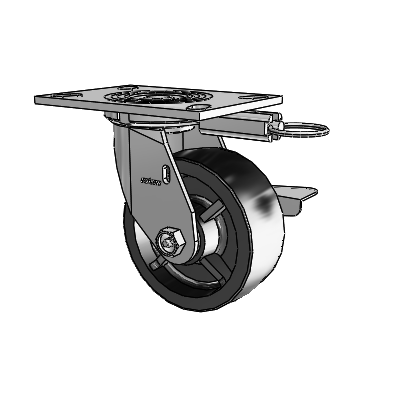 4 Series 2 Inch Wide Top Plate Swivel Caster Caster with 5 x 2 Polyolefin Wheel and Side Lock Brake