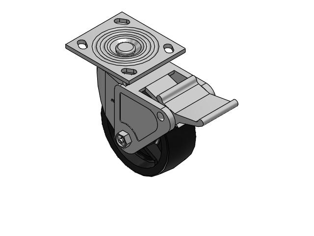 Roulette pivotante de la série 4, à plaque supérieure de 2 pouces de large, équipée d'une roue en polyoléfine de 5 x 2 et d'un frein Tech Lock