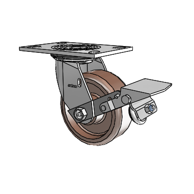 4 Series 2 Inch Wide Top Plate Swivel Caster Caster with 5 x 2 Thermo Wheel and Tread Lock Brake