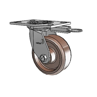 Roulette pivotante série 4 avec plaque supérieure de 2 pouces de large, équipée d'une roue thermoplastique de 5 x 2
