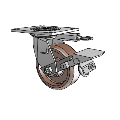 4 Series 2 Inch Wide Top Plate Swivel Caster Caster with 5 x 2 Thermo Wheel and Tread Lock Brake