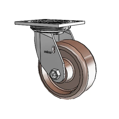 Roulette pivotante série 4 avec plaque supérieure de 2 pouces de large, équipée d'une roue thermoplastique de 5 x 2