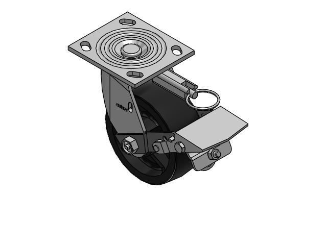 4 Series 2 Inch Wide Top Plate Swivel Caster Caster with 5 x 2 Polyolefin Wheel and Tread Lock Brake