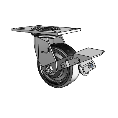 4 Series 2 Inch Wide Top Plate Swivel Caster Caster with 5 x 2 Endura Solid Elastomer Wheel and Tread Lock Brake
