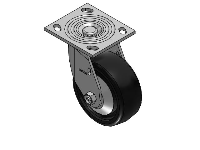 Roulette pivotante de la série 4, à plaque supérieure de 2 pouces de large, équipée d'une roue en élastomère plein Endura de 5 x 2