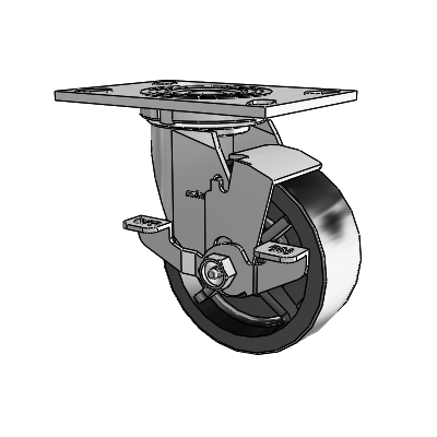 Roulette pivotante de la série 4, à plaque supérieure de 2 pouces de large, équipée d'une roue en polyoléfine de 5 x 2 et d'un frein de blocage supérieur