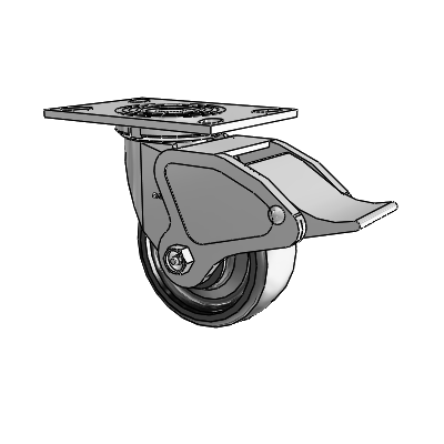 4 Series 2 Inch Wide Top Plate Swivel Caster Caster with 5 x 2 Endura Solid Elastomer Wheel and Total Lock Brake