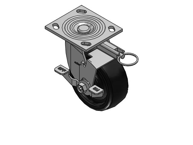 4 Series 2 Inch Wide Top Plate Swivel Caster Caster with 5 x 2 Endura Solid Elastomer Wheel and Top Lock Brake